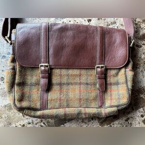 Fossil - laptop briefcase with multiple pockets & hand woven Harris Tweed.